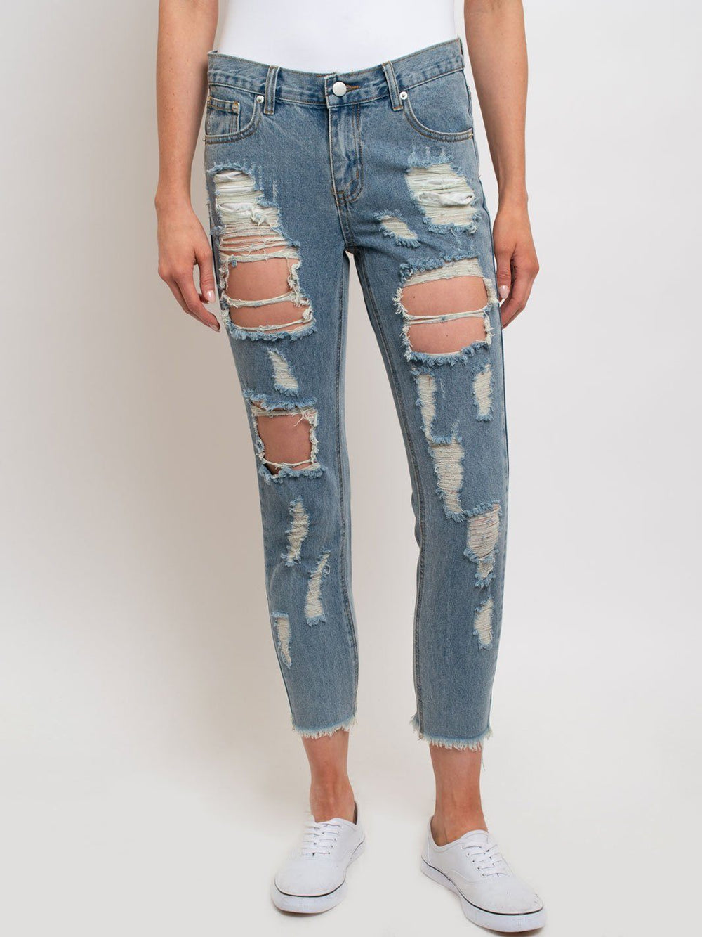 WOMEN'S DISTRESSED MOM JEANS