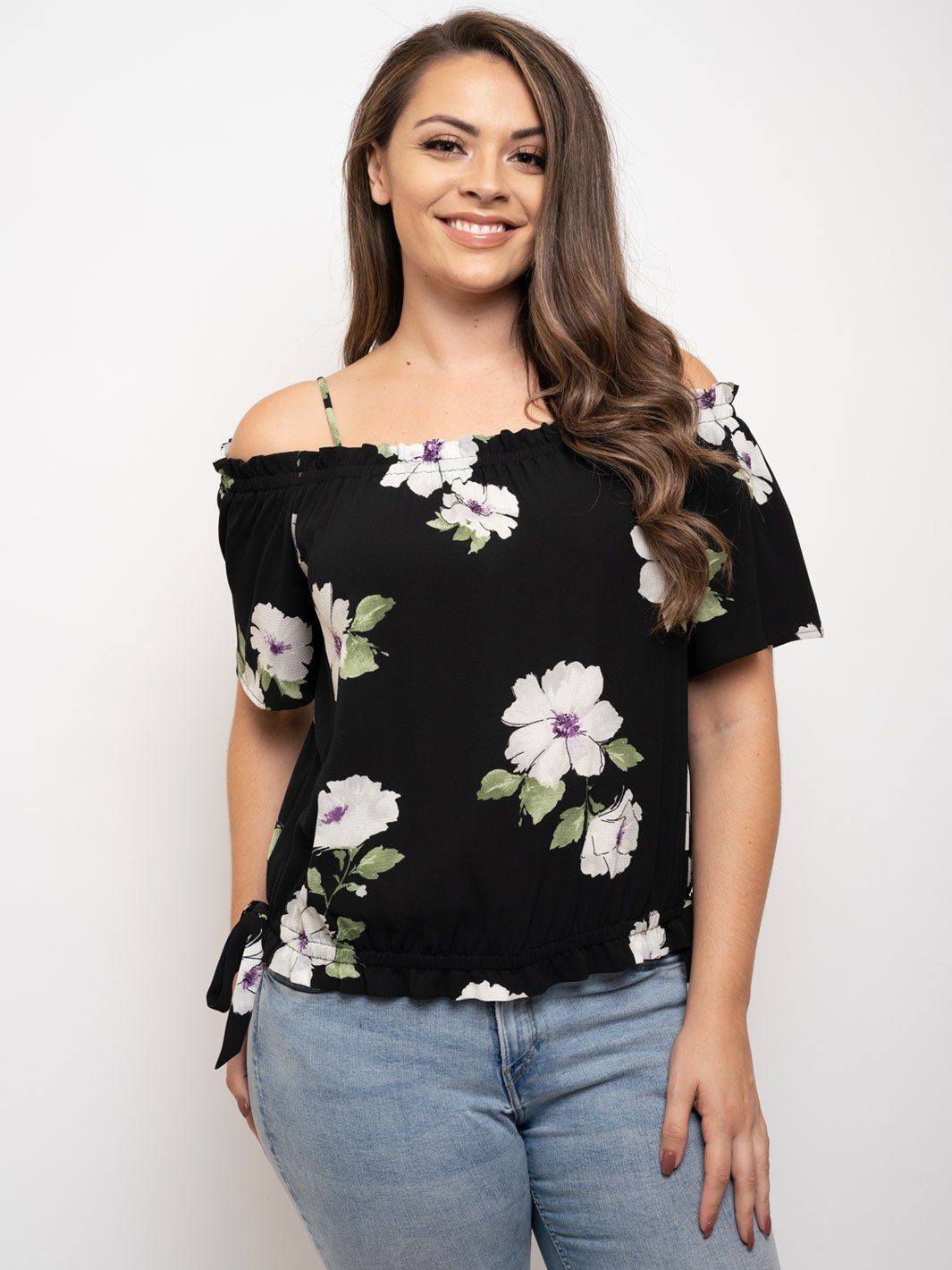 PLUS SIZE OFF SHOULDER FLORAL TOP