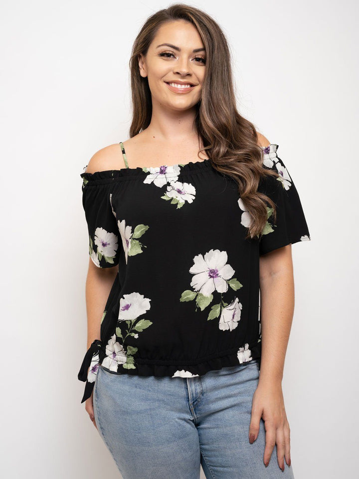 PLUS SIZE OFF SHOULDER FLORAL TOP
