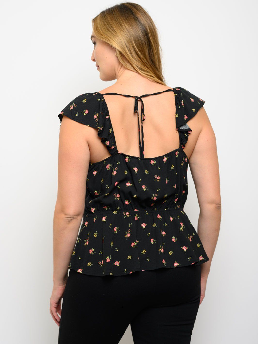 PLUS SIZE PEPLUM FLORAL SHORT SLEEVE TOP