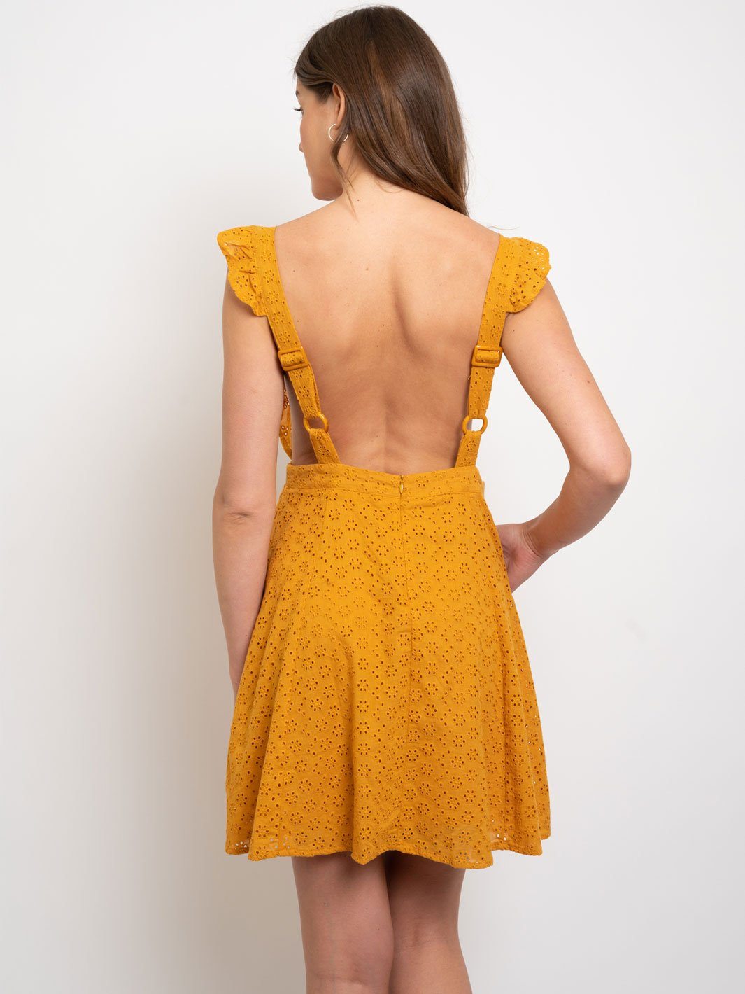 WOMEN'S MINI OPEN BACK RUFFLE DETAILED DRESS