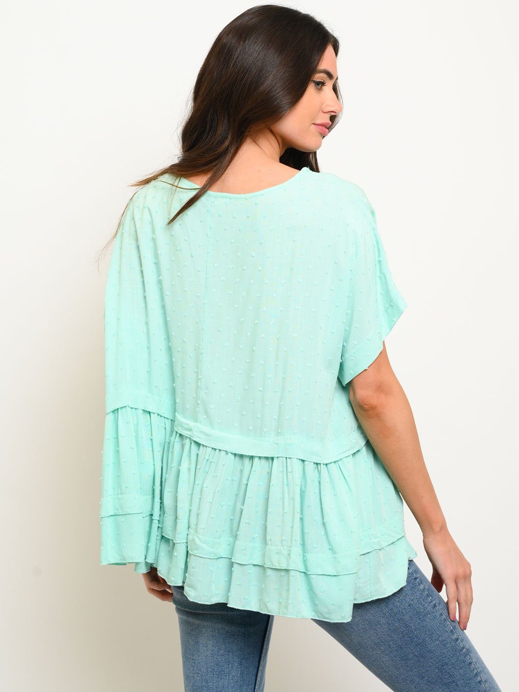 WOMEN'S SHORT SLEEVE RUFFLE TOP