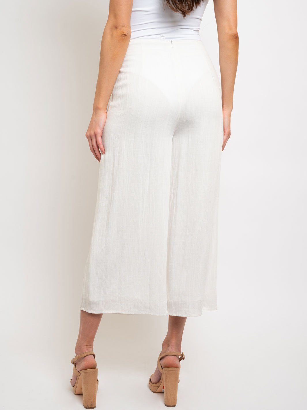 WOMEN'S SOLID CULOTTES WITH WAIST RING TRIM PANTS