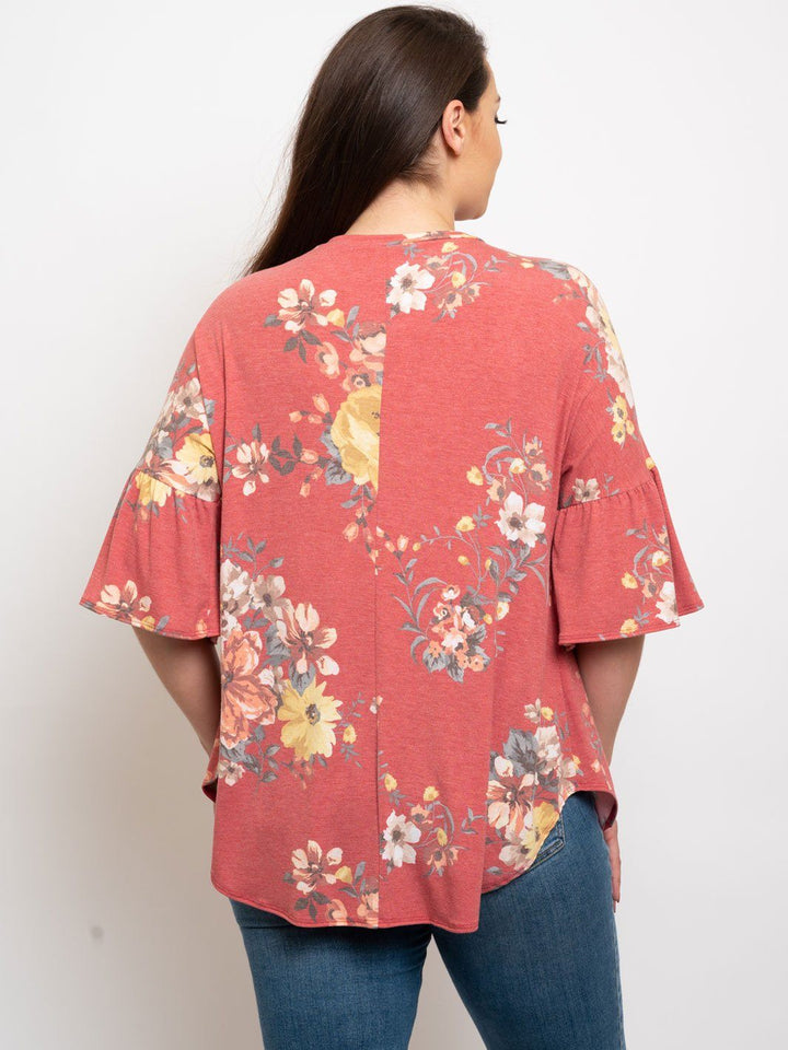 PLUS SIZE BELL SLEEVE FLORAL TUNIC TOP