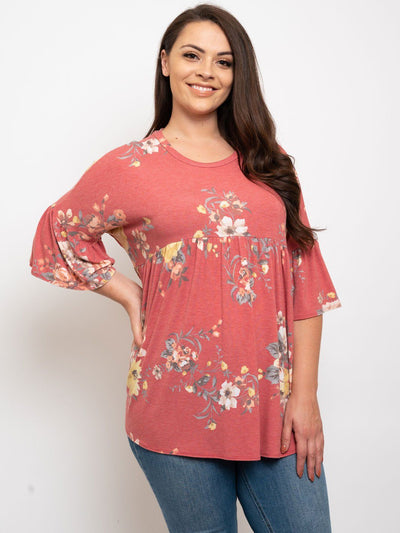 PLUS SIZE BELL SLEEVE FLORAL TUNIC TOP