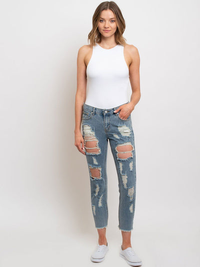 WOMEN'S DISTRESSED MOM JEANS