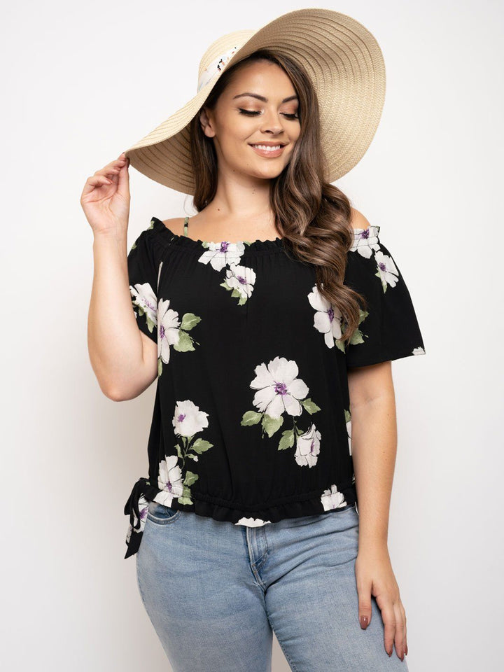 PLUS SIZE OFF SHOULDER FLORAL TOP