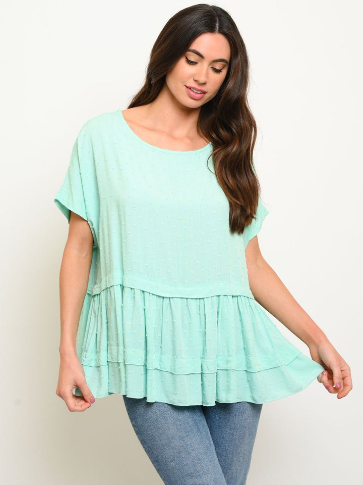 WOMEN'S SHORT SLEEVE RUFFLE TOP