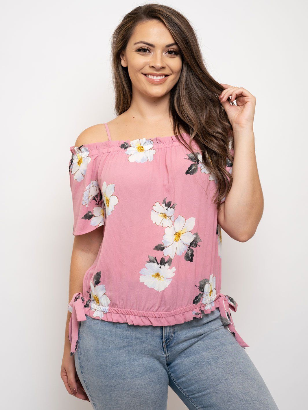 PLUS SIZE OFF SHOULDER FLORAL TOP