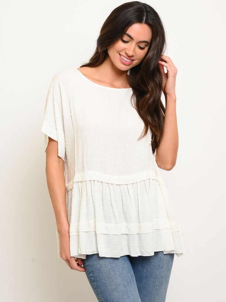 WOMEN'S SHORT SLEEVE RUFFLE TOP