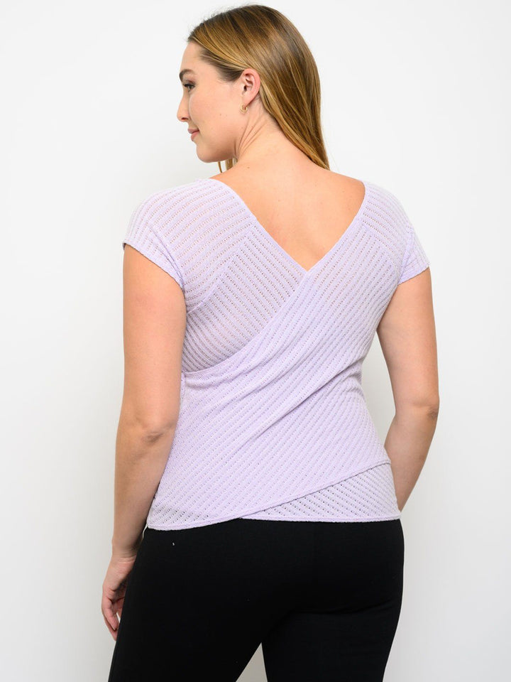 PLUS SIZE V-NECK WRAP SHORT SLEEVE TOP