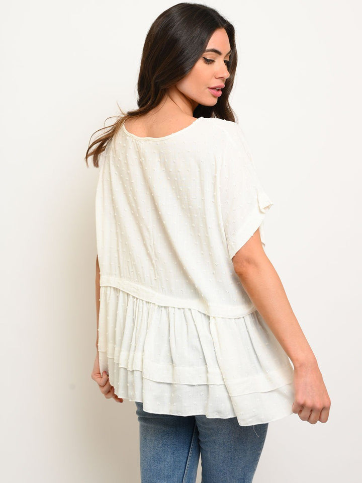 WOMEN'S SHORT SLEEVE RUFFLE TOP