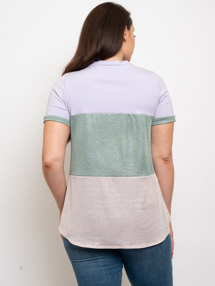 PLUS SIZE COLOR BLOCK FRONT POCKET TOP