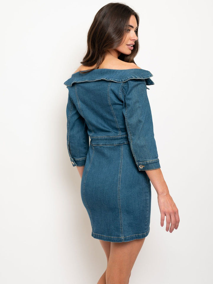 WOMEN'S OFF SHOULDER BUTTON UP MINI DRESS