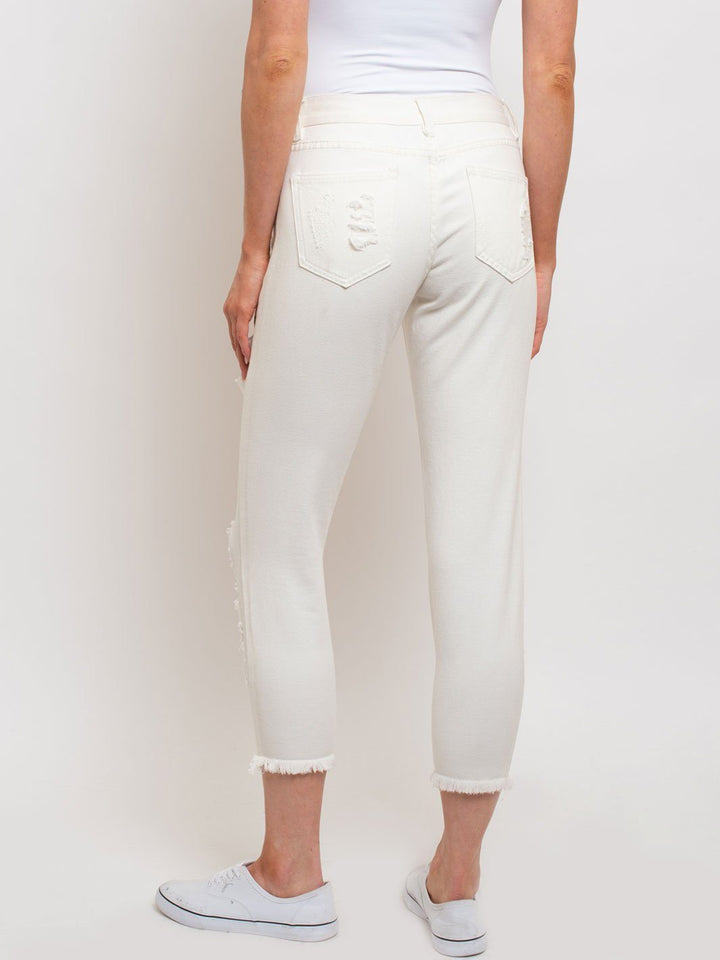WOMEN'S DISTRESSED WHITE MOM JEANS
