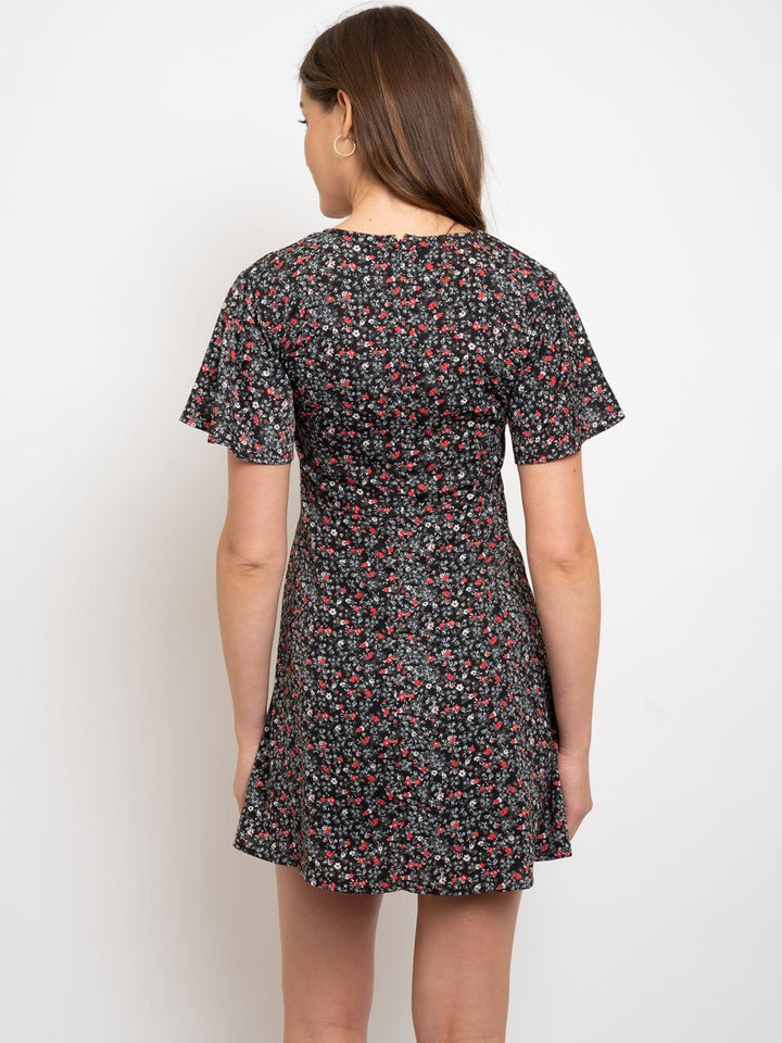 WOMEN'S FLORAL BUTTON UP SHORT SLEEVE MINI DRESS