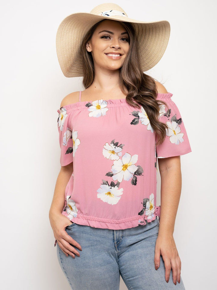 PLUS SIZE OFF SHOULDER FLORAL TOP