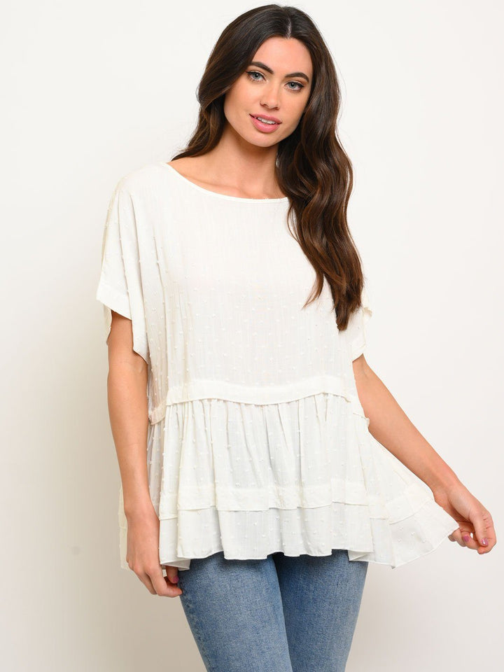 WOMEN'S SHORT SLEEVE RUFFLE TOP