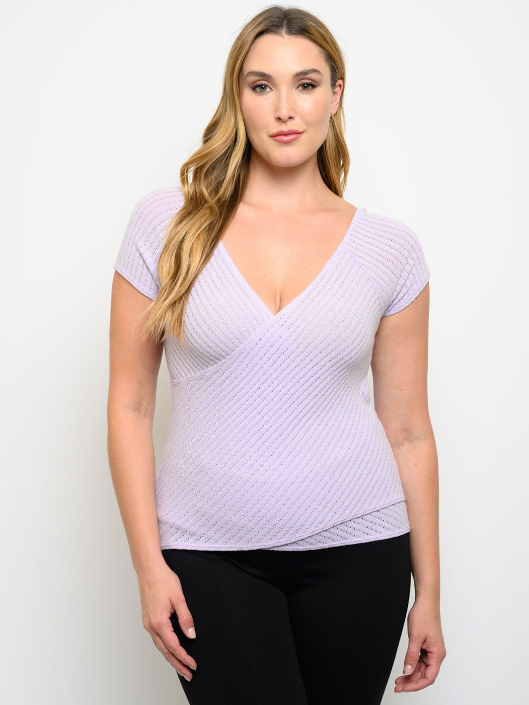 PLUS SIZE V-NECK WRAP SHORT SLEEVE TOP