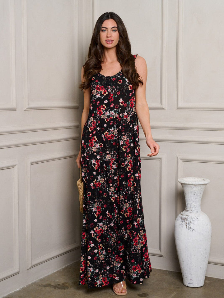 WOMEN'S SLEEVELESS TIERED FLORAL MAXI DRESS