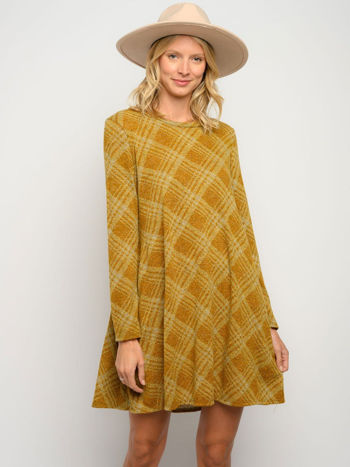 WOMEN'S CHECKERED KNIT POCKETS MINI DRESS