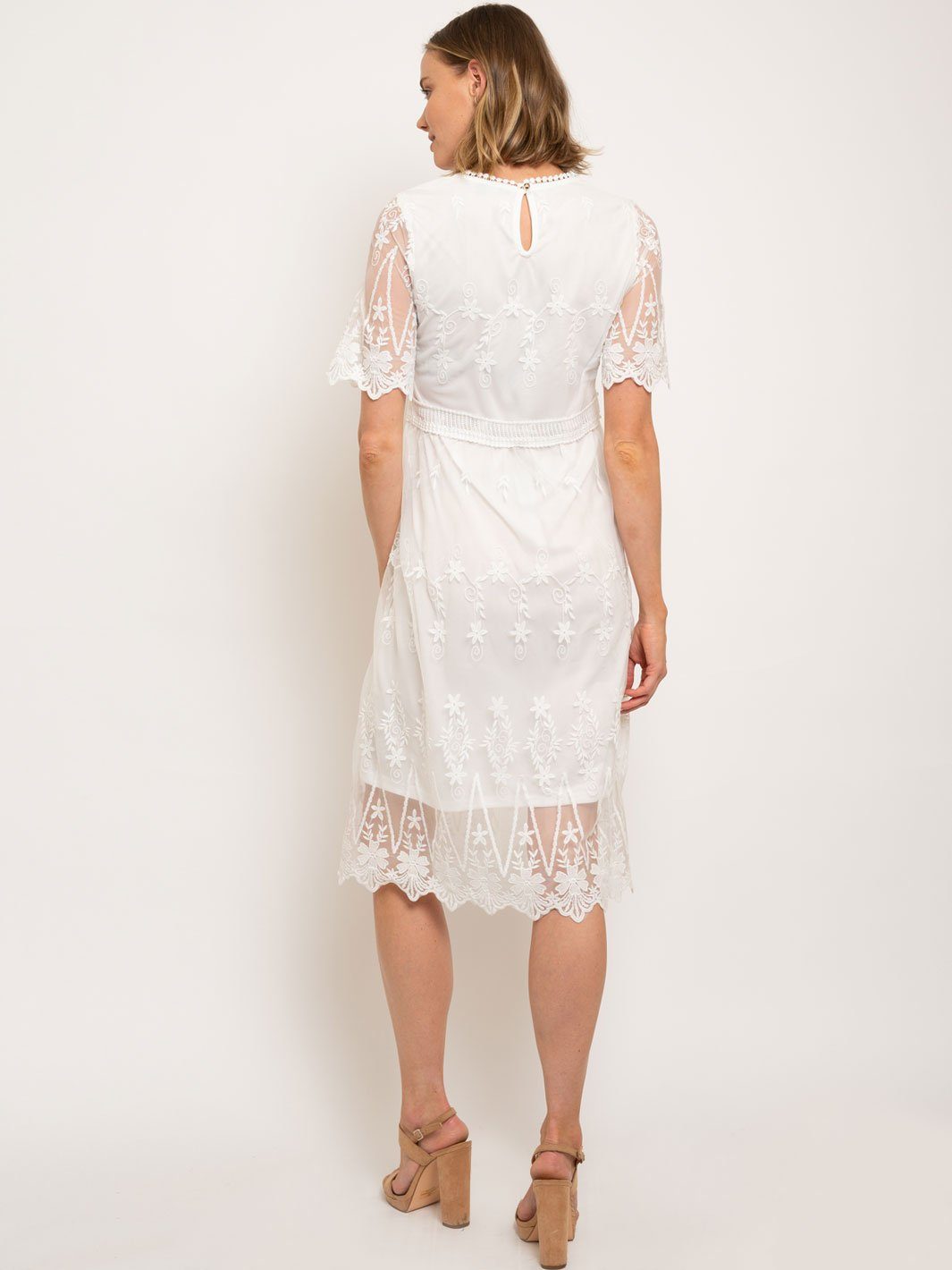 WOMEN'S LACE FLORAL DETAIL MIDI DRESS