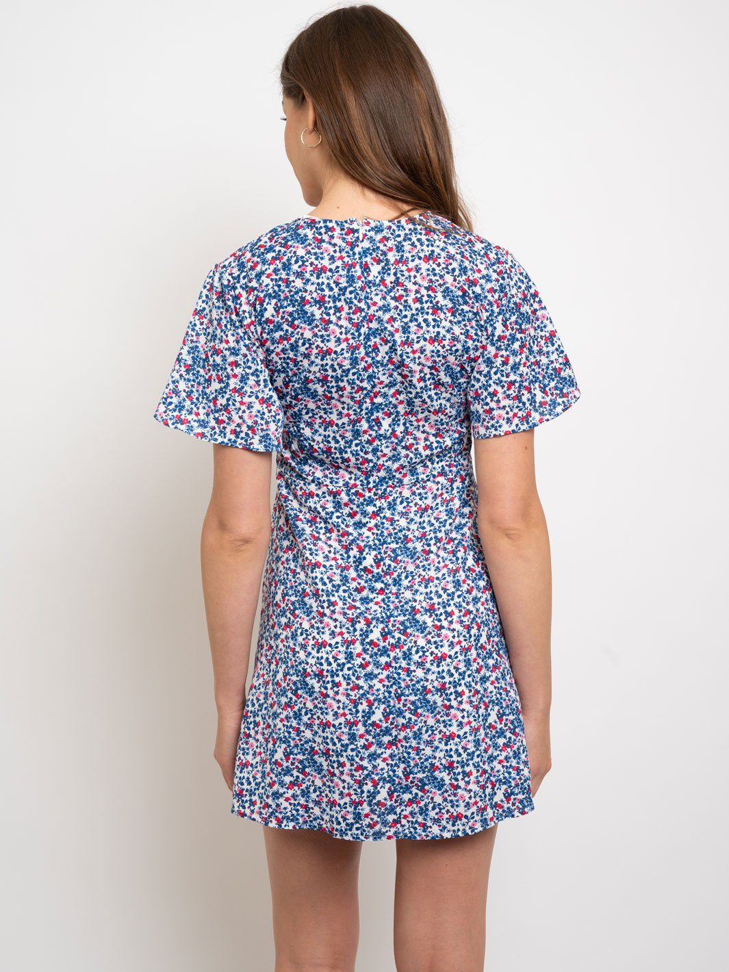 WOMEN'S FLORAL BUTTON UP SHORT SLEEVE MINI DRESS