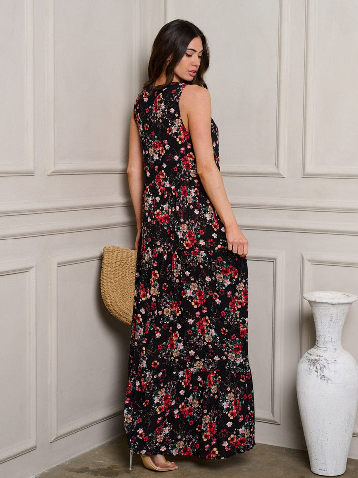 WOMEN'S SLEEVELESS TIERED FLORAL MAXI DRESS