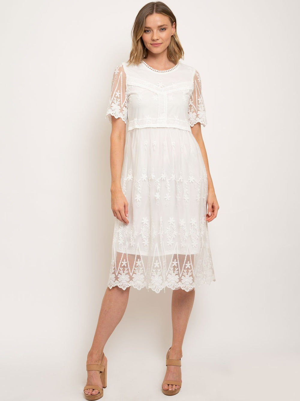 WOMEN'S LACE FLORAL DETAIL MIDI DRESS