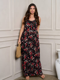 WOMEN'S SLEEVELESS TIERED FLORAL MAXI DRESS