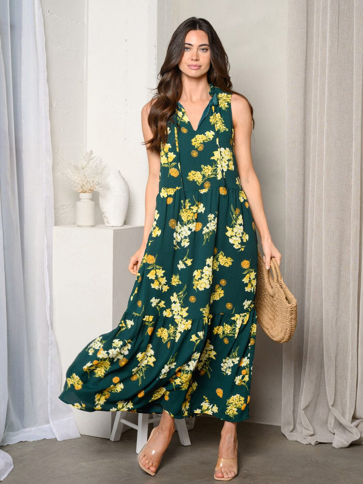 WOMEN'S SLEEVELESS V-NECK FLORAL MAXI DRESS