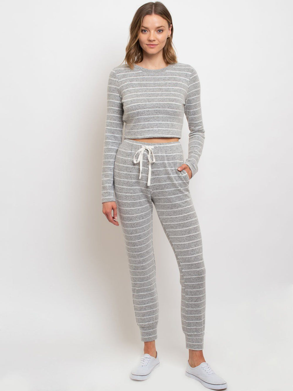 WOMEN'S STRIPED KNIT LOUNGE SET