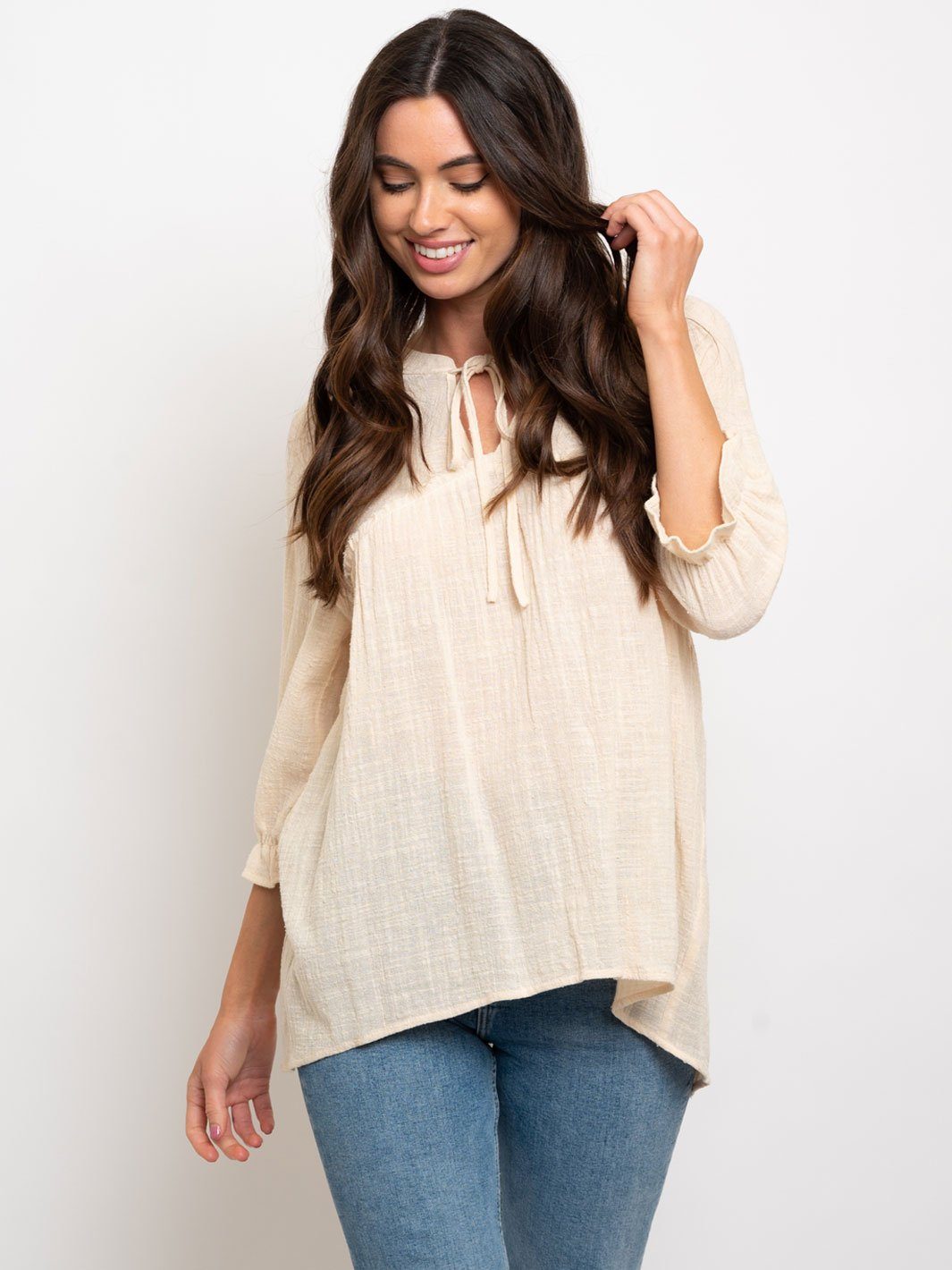 WOMEN'S PEASANT NECK TIE TOP