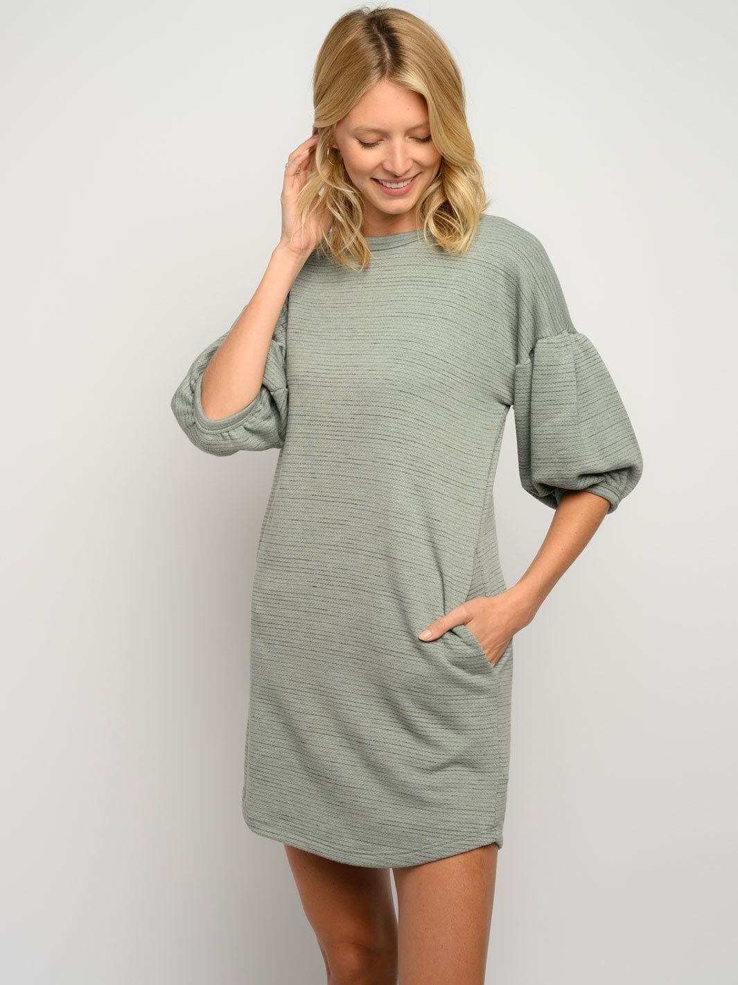 WOMEN'S PUFF SLEEVE POCKETS MINI DRESS