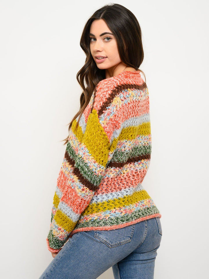 WOMEN'S LONG SLEEVE STRIPPED COLORBLOCK SWEATER