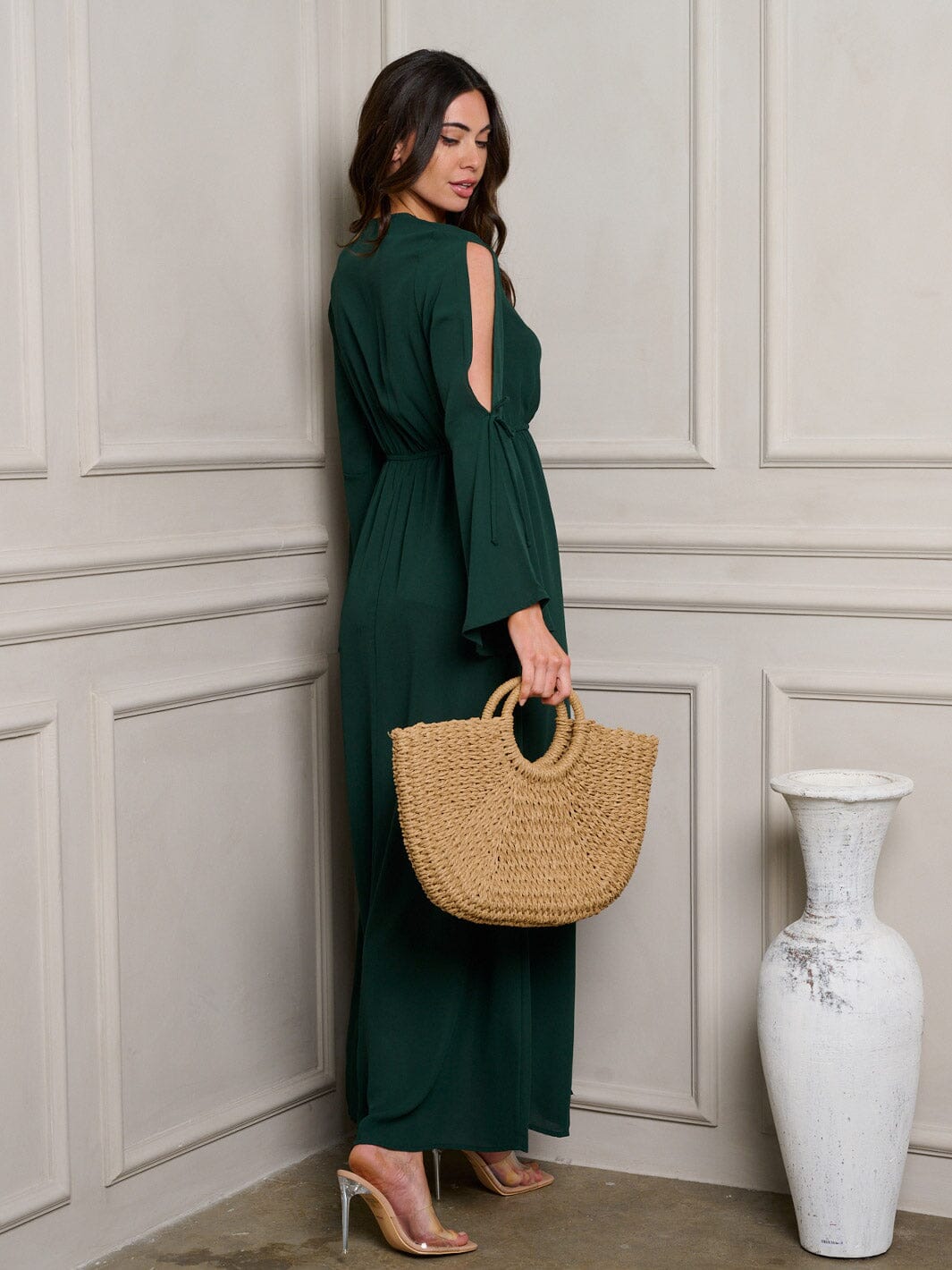 WOMEN'S LONG SLEEVE SURPLICE MAXI DRESS
