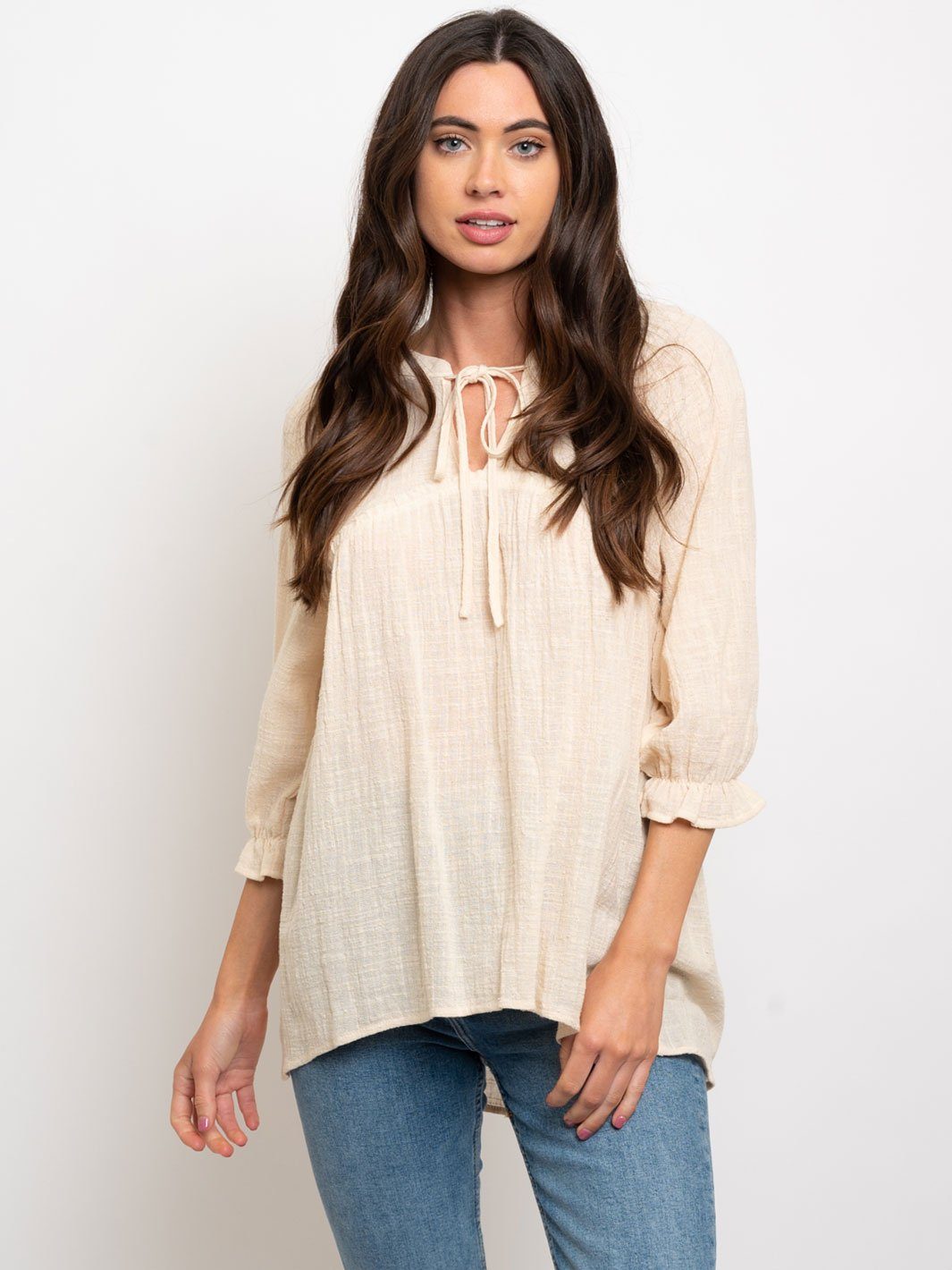 WOMEN'S PEASANT NECK TIE TOP