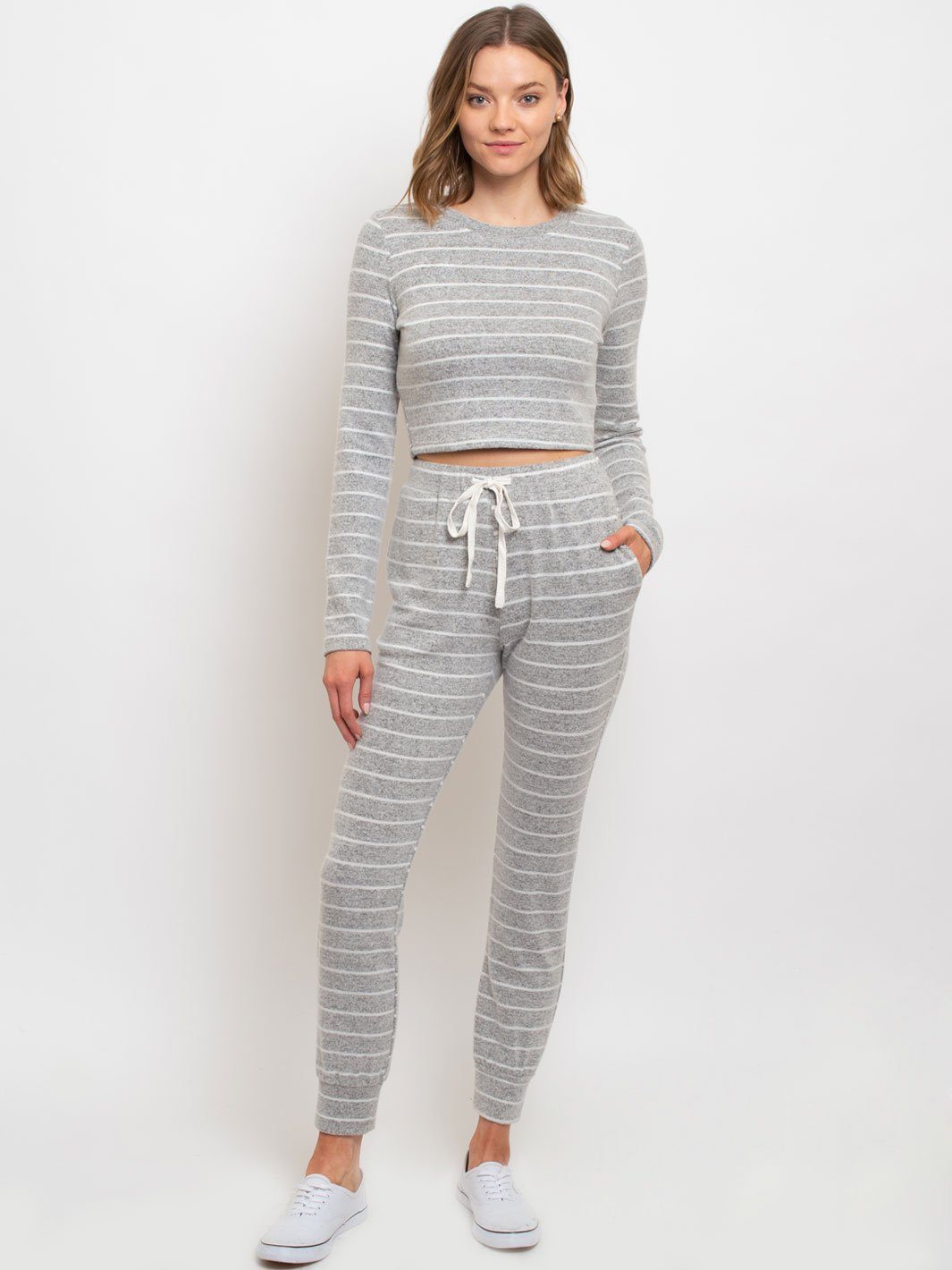 WOMEN'S STRIPED KNIT LOUNGE SET