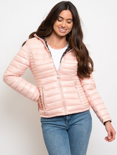 WOMEN'S SHORT HOODED QUILTED REVERSIBLE JACKET