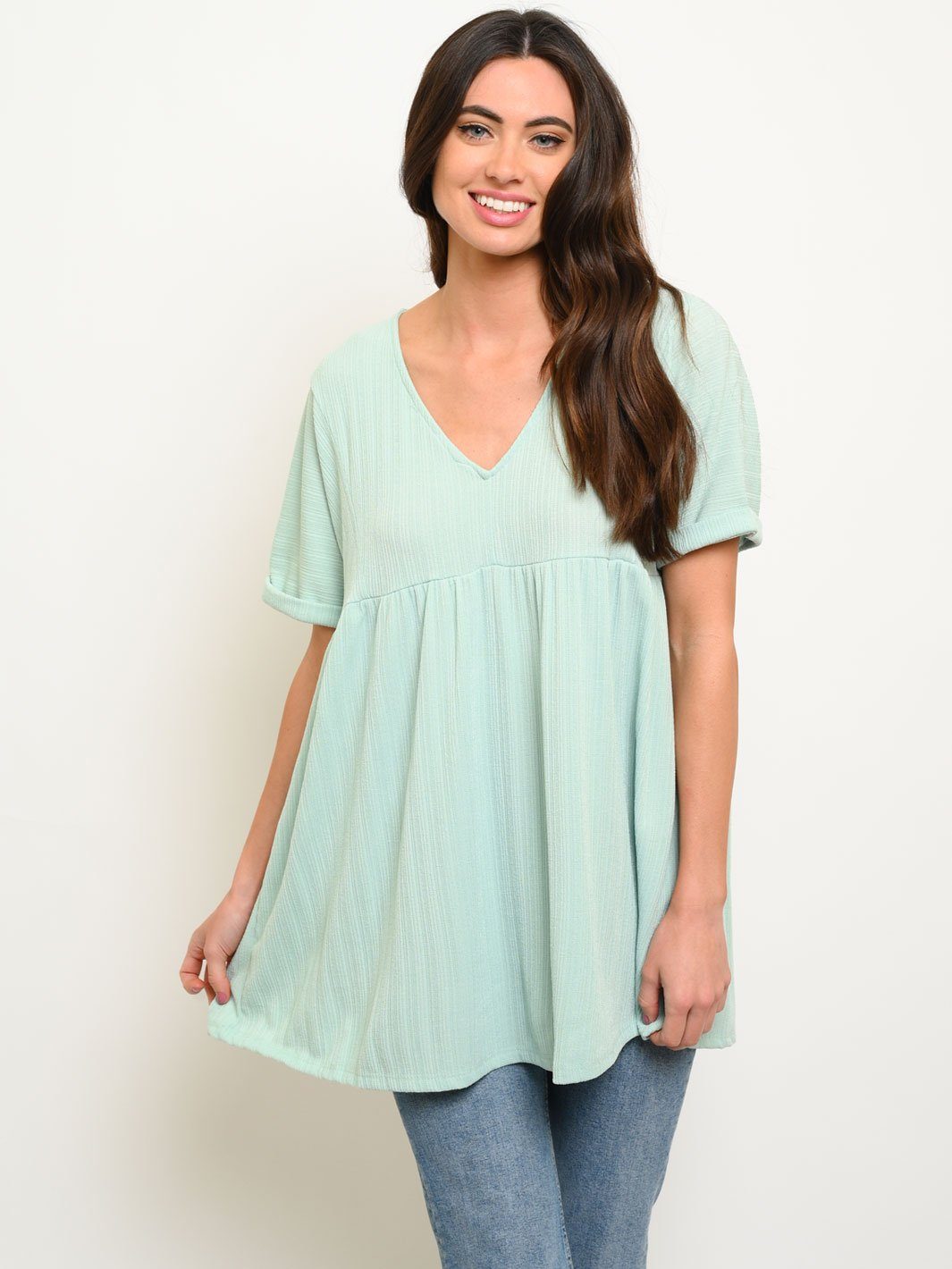 WOMEN'S SHORT SLEEVE BACK TIE TUNIC TOP