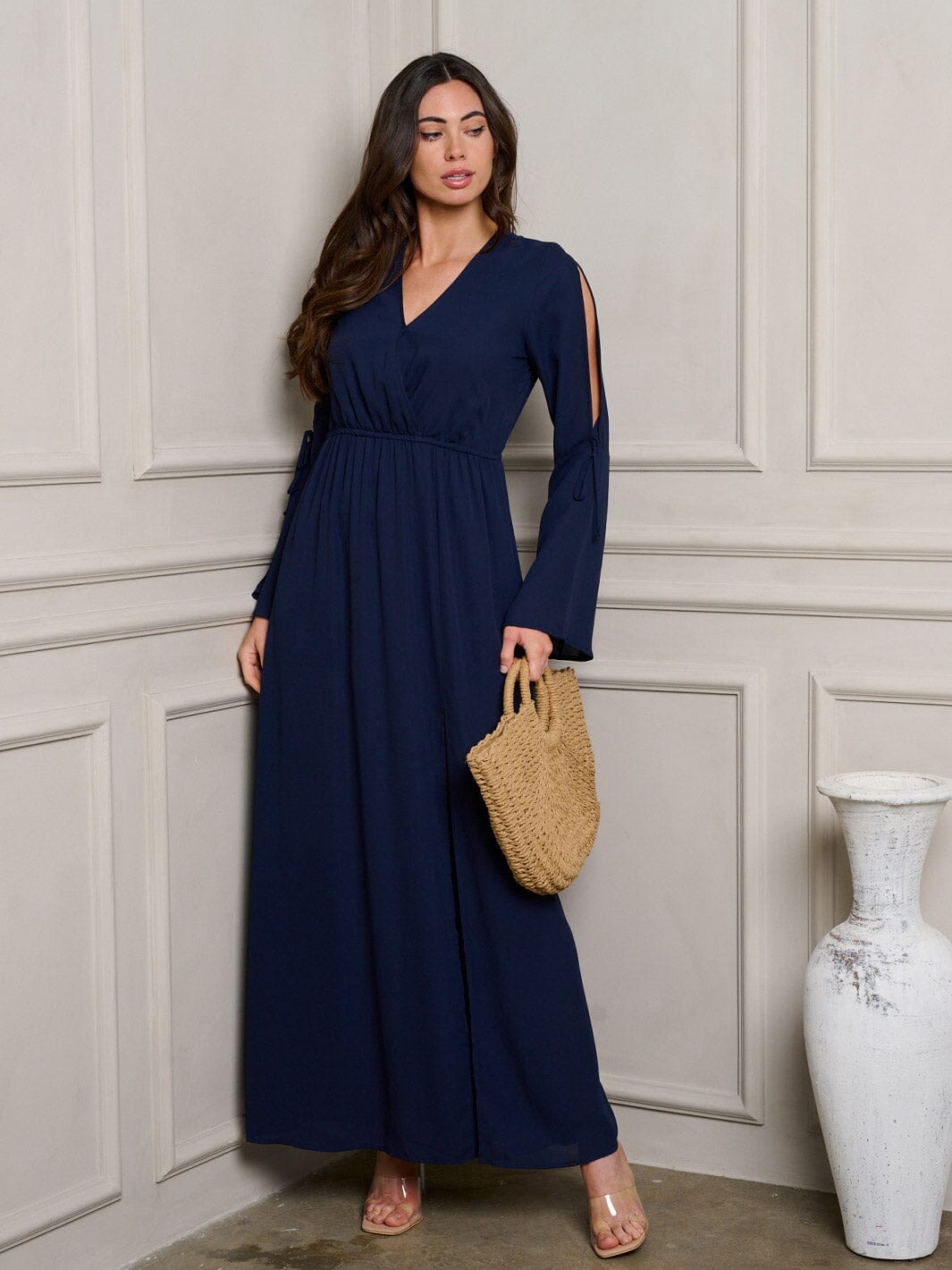 WOMEN'S LONG SLEEVE SURPLICE MAXI DRESS