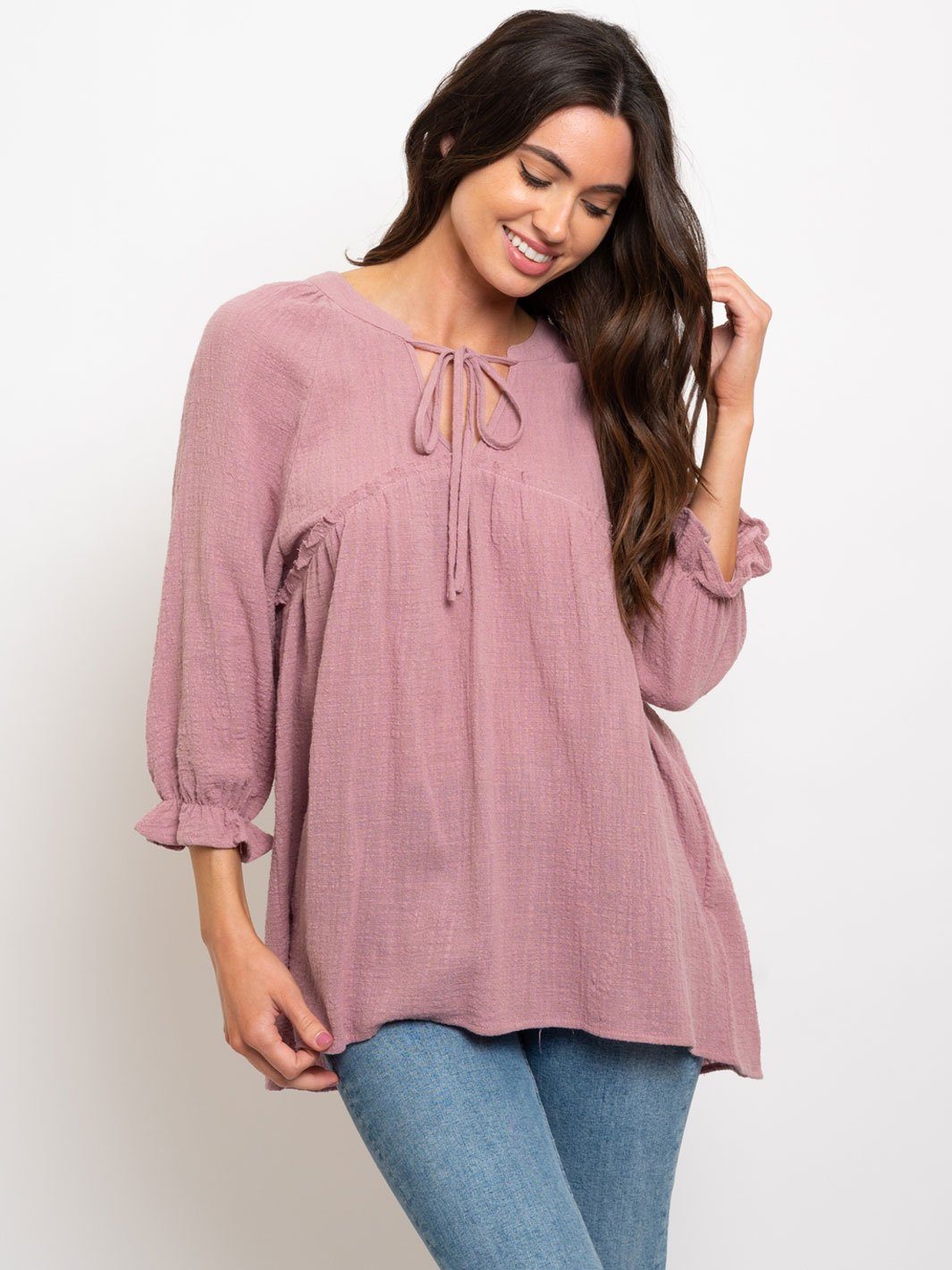 WOMEN'S PEASANT NECK TIE TOP