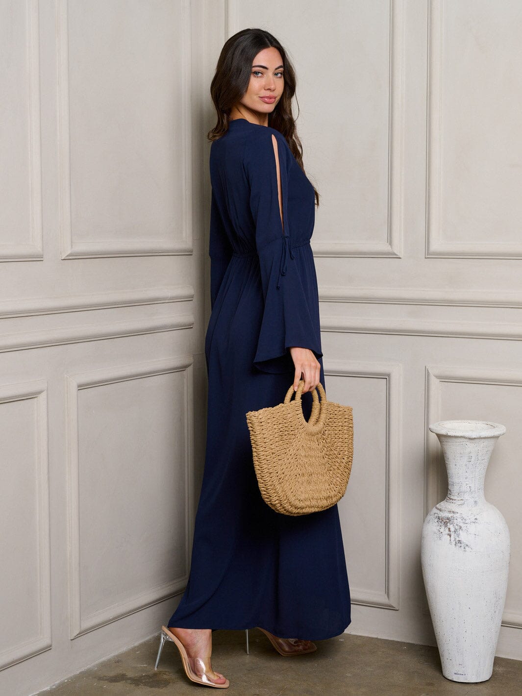 WOMEN'S LONG SLEEVE SURPLICE MAXI DRESS
