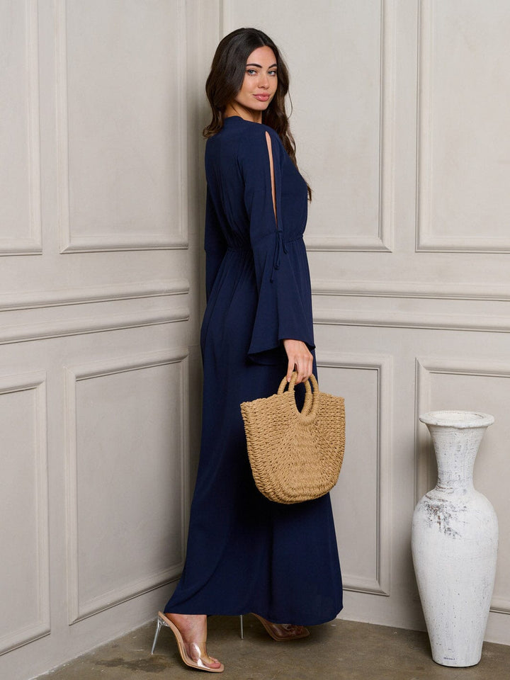 WOMEN'S LONG SLEEVE SURPLICE MAXI DRESS