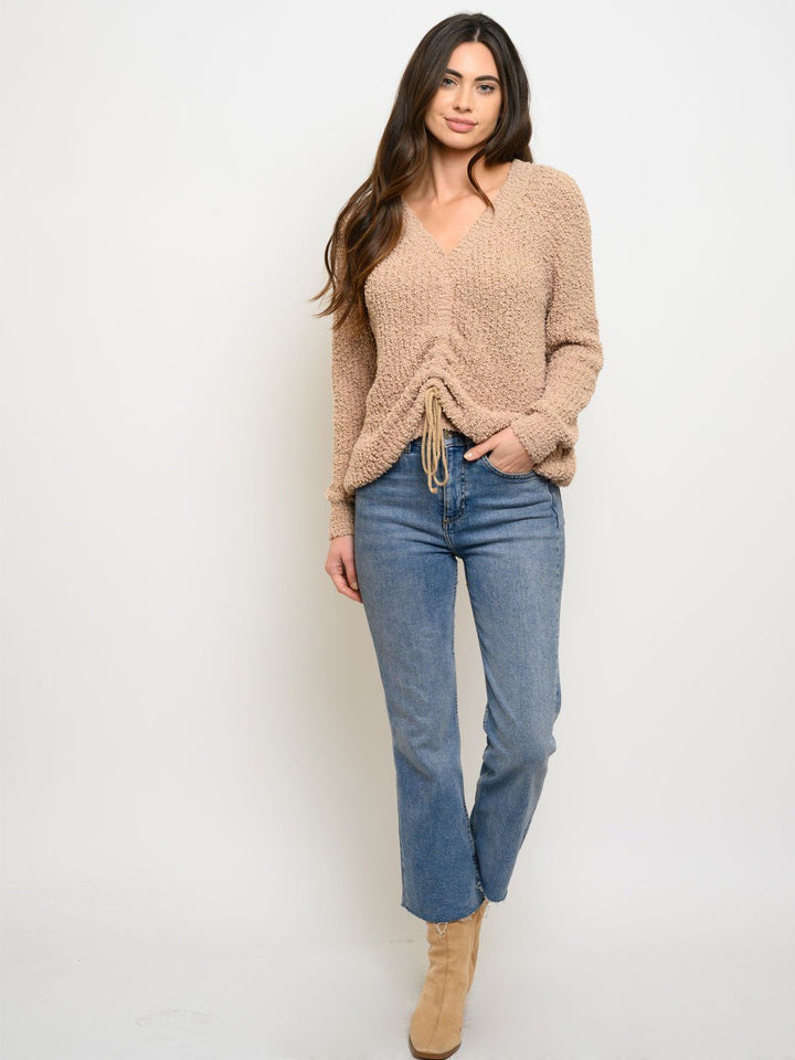 WOMEN'S LONG SLEEVE FRONT RUCHED TOP