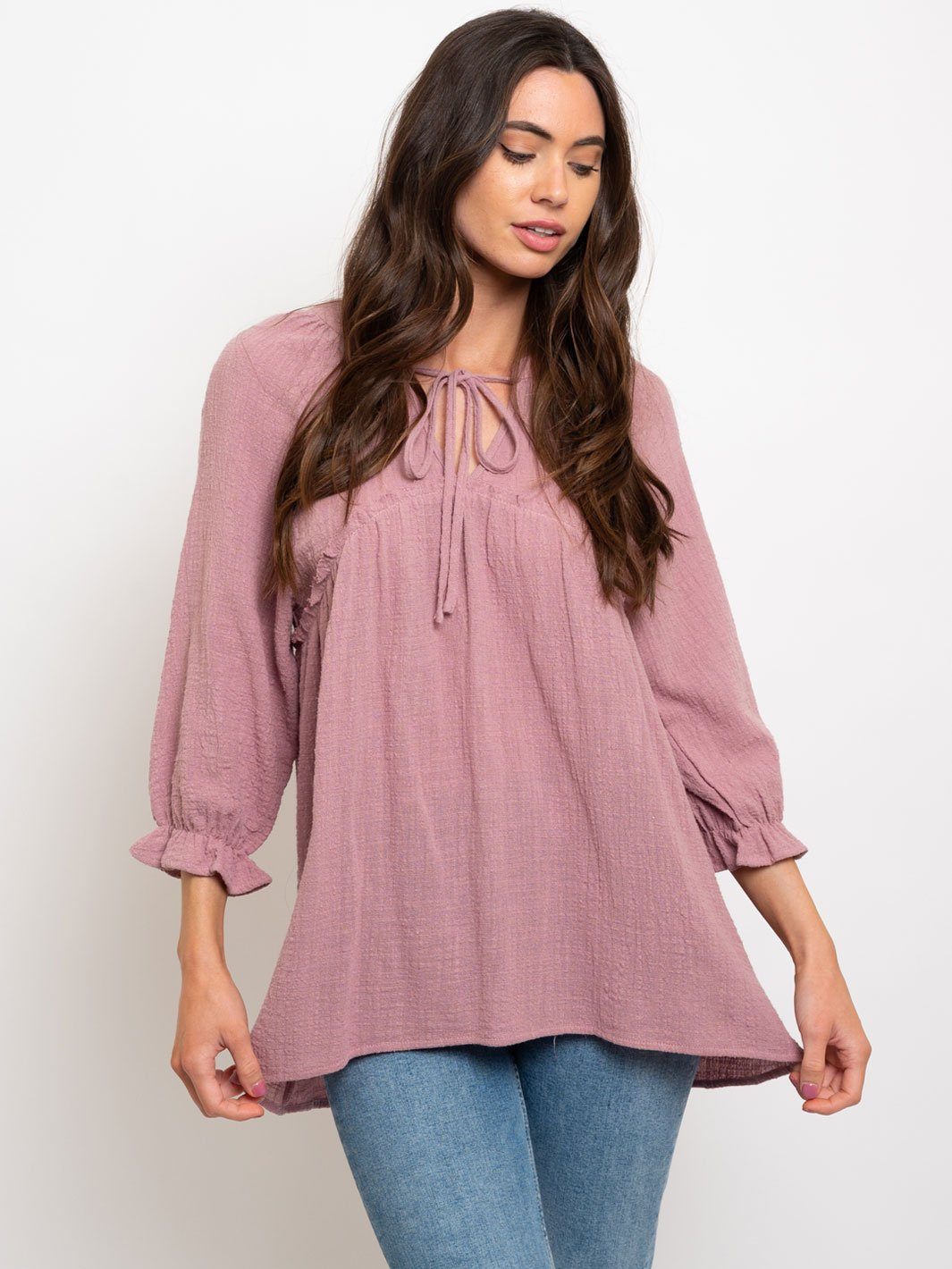 WOMEN'S PEASANT NECK TIE TOP