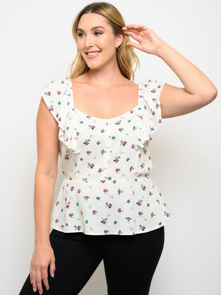 PLUS SIZE PEPLUM FLORAL SHORT SLEEVE TOP