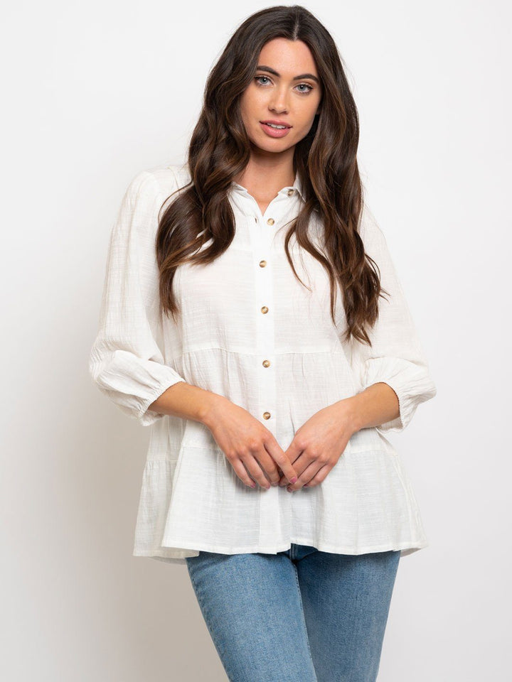 WOMEN'S BUTTON UP COLLAR TOP