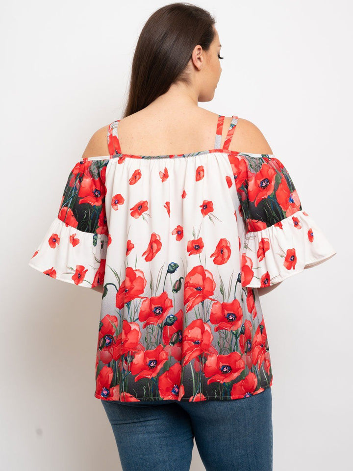 PLUS SIZE FLORAL RUFFLE OFF SHOULDER TOP