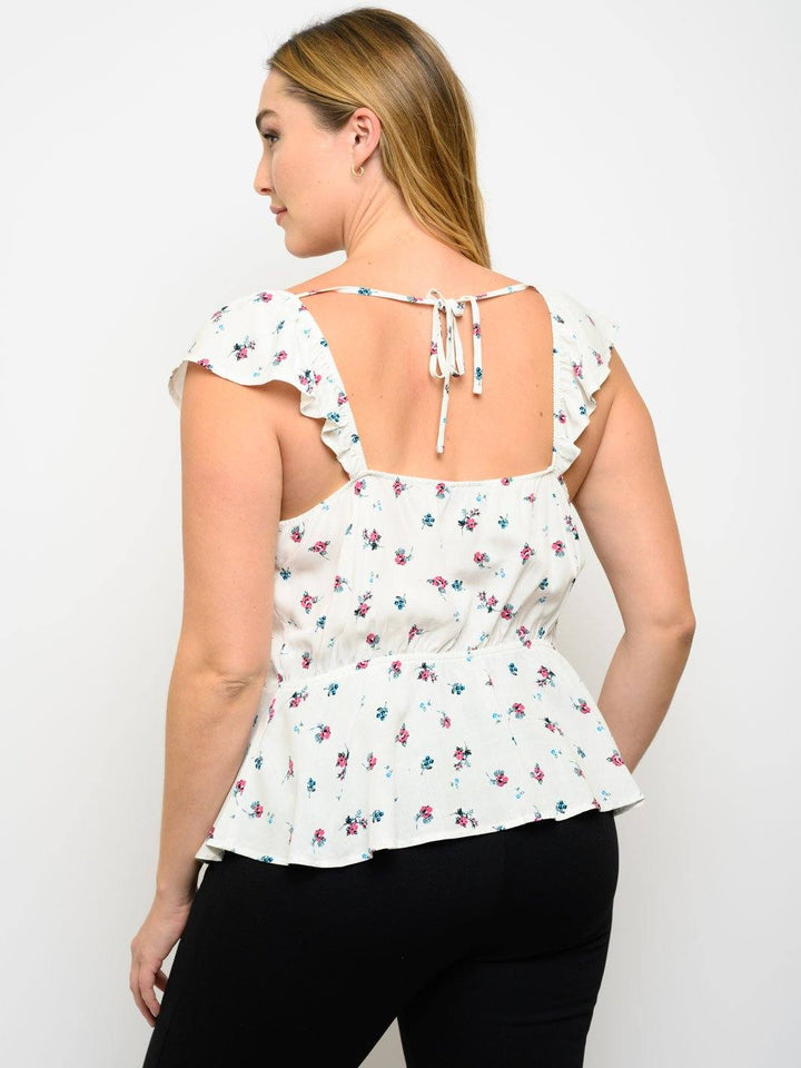 PLUS SIZE PEPLUM FLORAL SHORT SLEEVE TOP